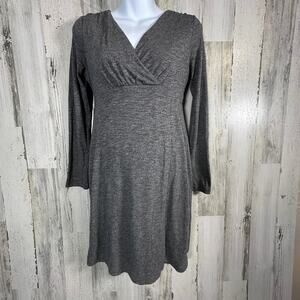 Athleta Grey Knit V-Neck Long Sleeve Dress – Size XSP Petite – Knee Length